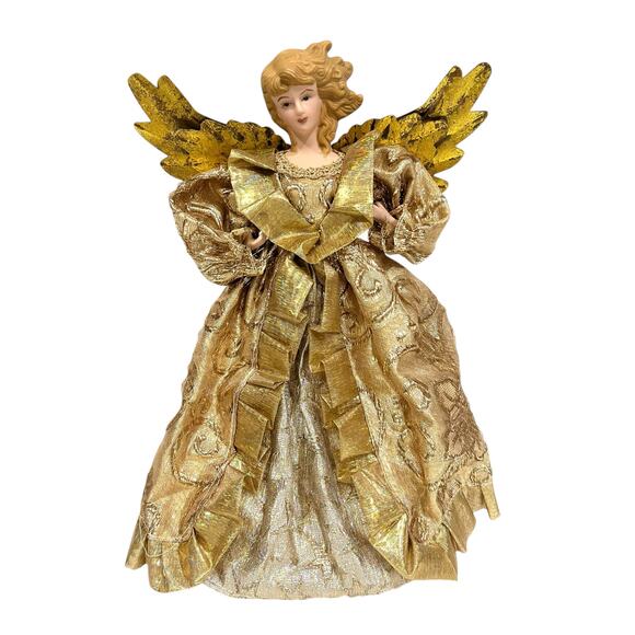 Gold Angel Tree Topper with Metal Wings Holiday Christmas Decor 12” - Picture 1 of 8